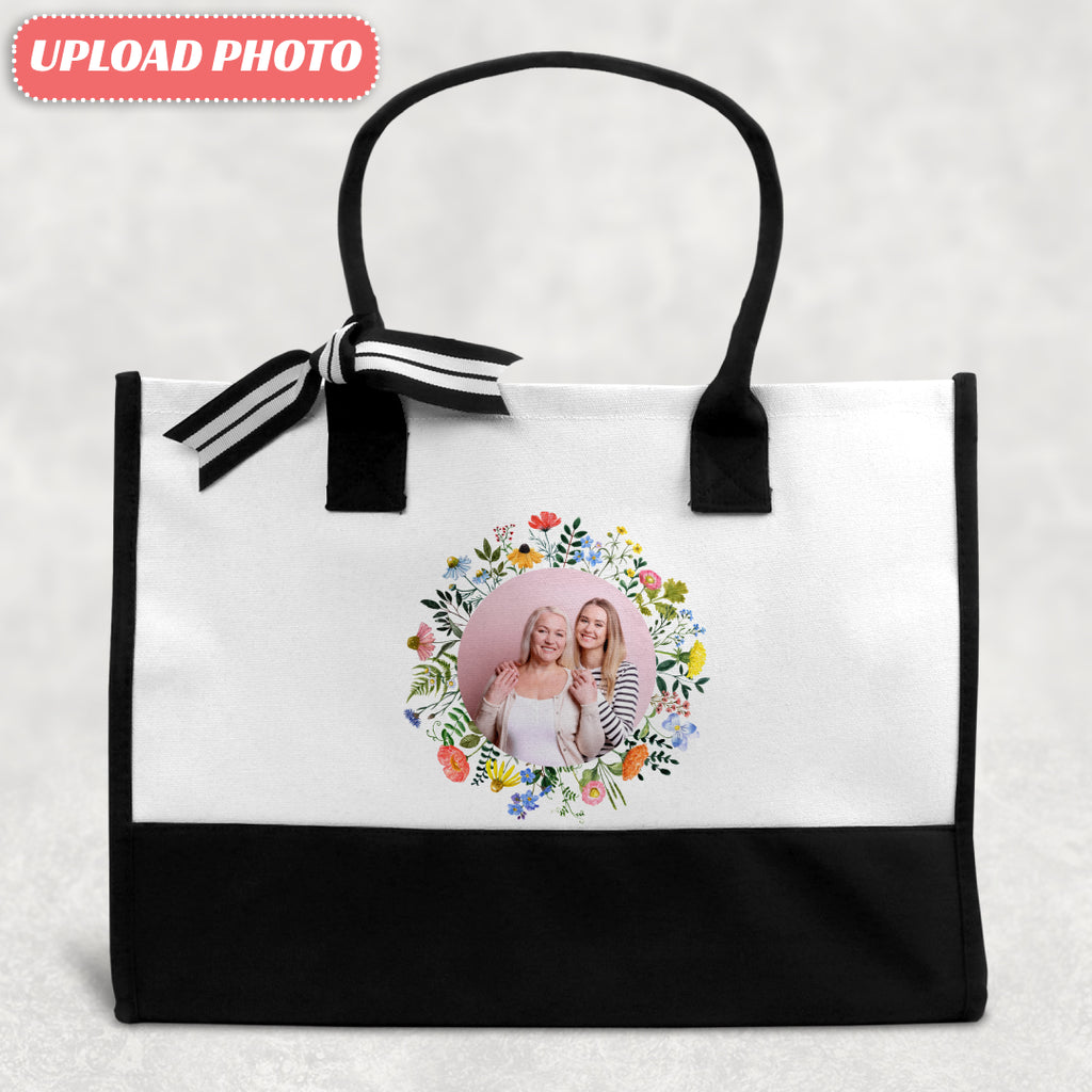 Custom "Custom Photo Floral" Canvas Tote Bag - Personalized Gift