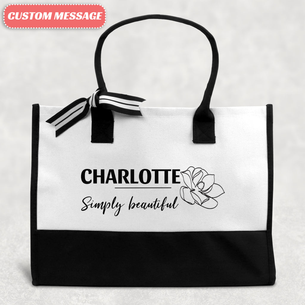 Custom name tote bag with floral design Personalized canvas tote with floral wreath