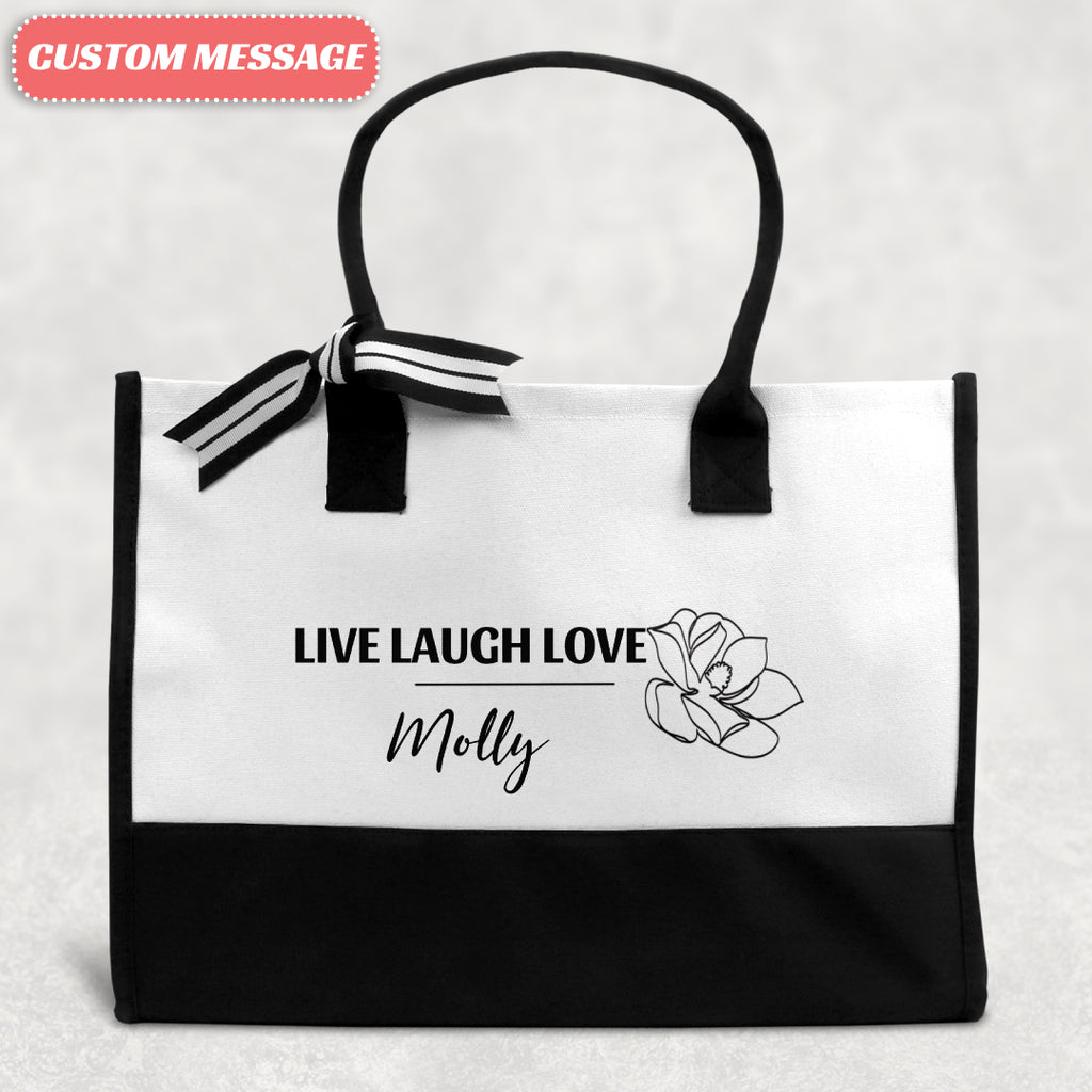 Custom name tote bag with floral design Personalized canvas tote with floral wreath