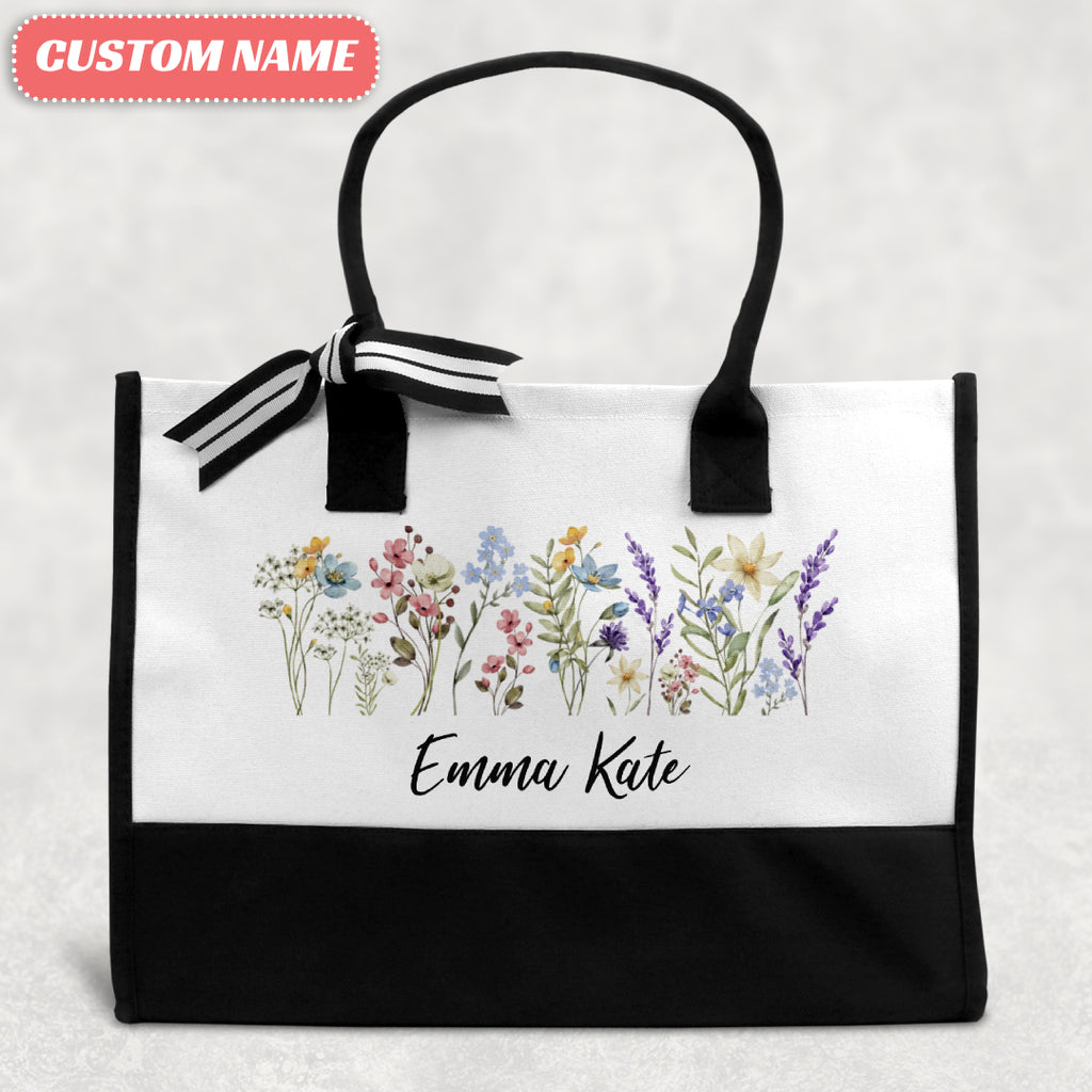 Canvas Tote Bag with Personalized "Wild Flowers" Print