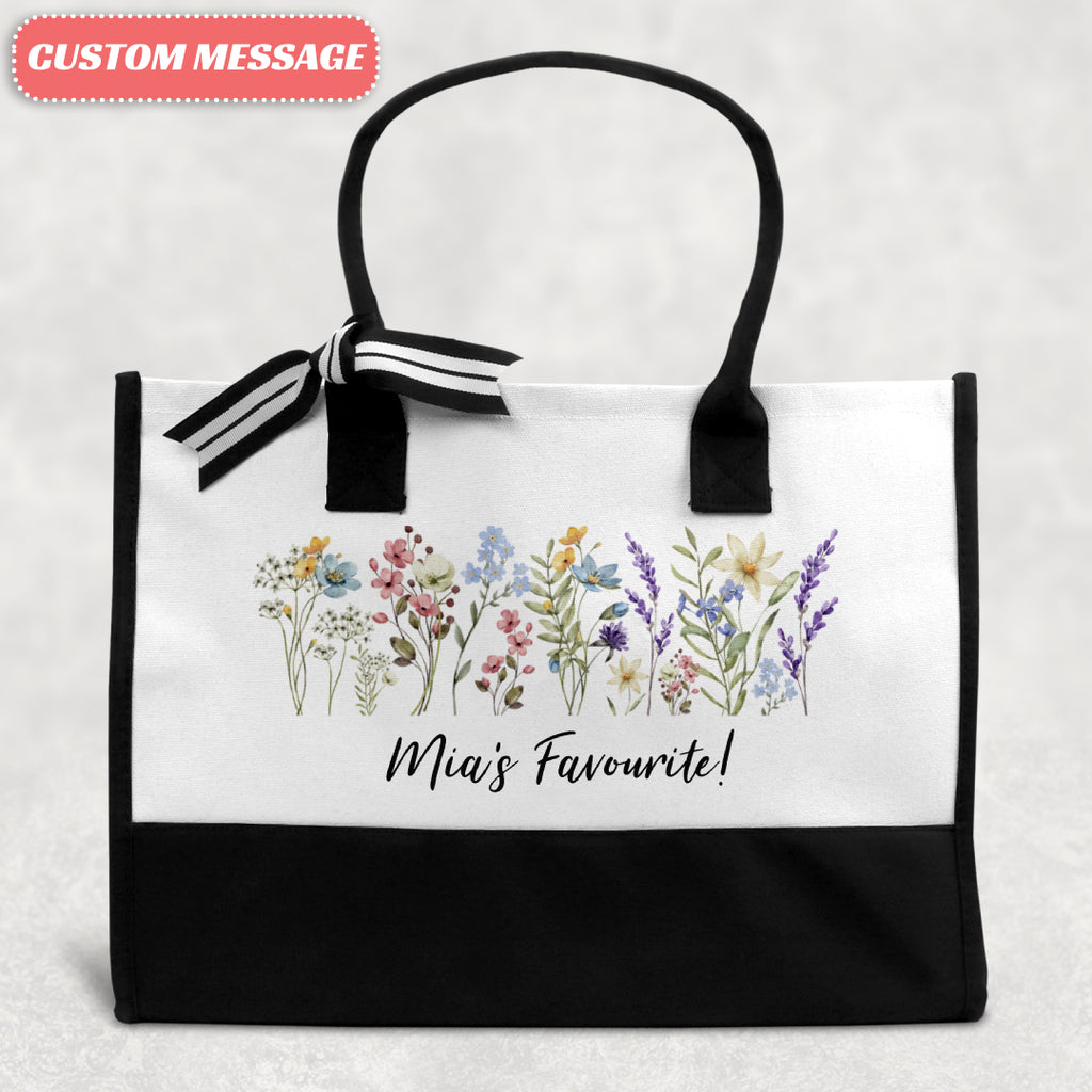 Canvas Tote Bag with Personalized "Wild Flowers" Print