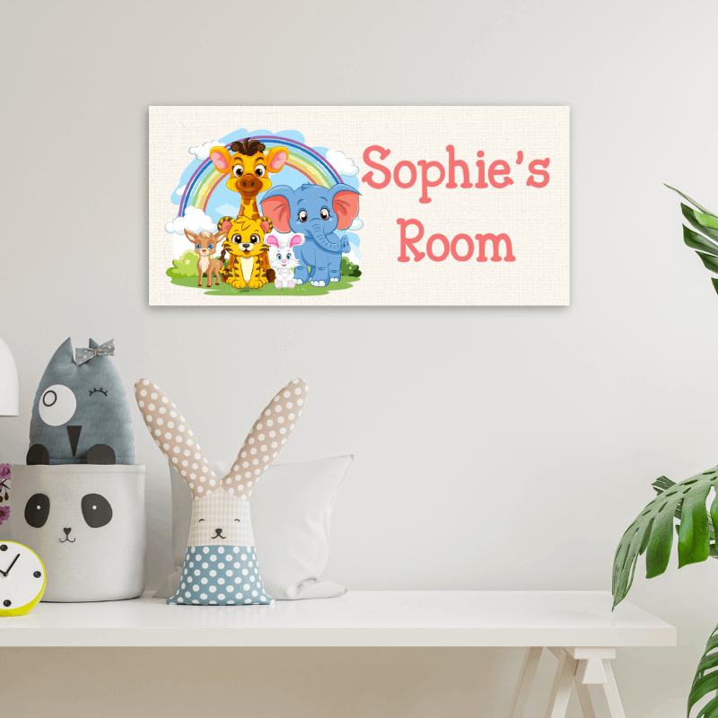 Personalised Wall Sign with Cute Wild Animals Design by Label Realm