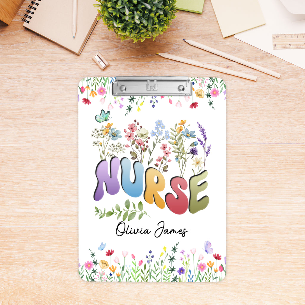 label realm nurse floral personalised a4 clipboard