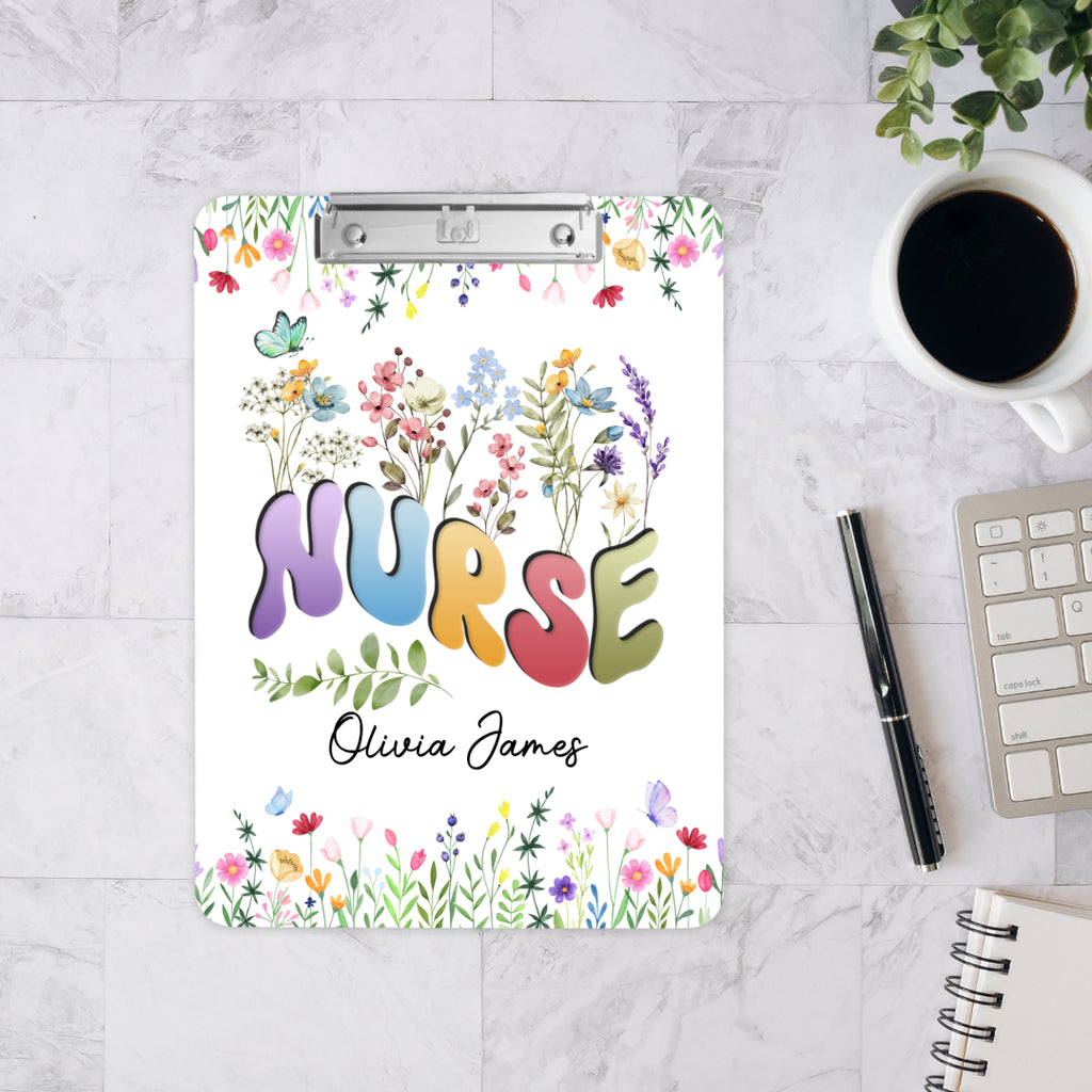 label realm nurse floral personalised a4 clipboard