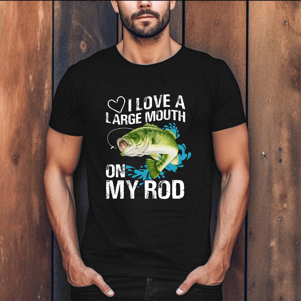 I Love A Large Mouth On My Rod" Fishing Men's Tee by Label Realm